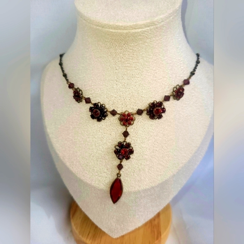 Deep Red Swarvoski Crystal Liz Palacios SF Bohemian style Necklace